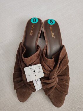 Splendid Lanis Suede Mules Brown Knotted Pointed Toe Block Heel Women’s Size 8